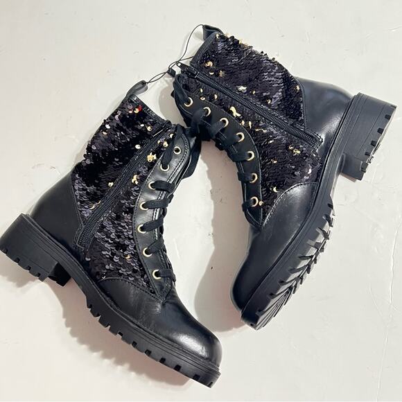 Zara Black Leather Sequined Lace Up Boots Size 6 US - Picture 11 of 15
